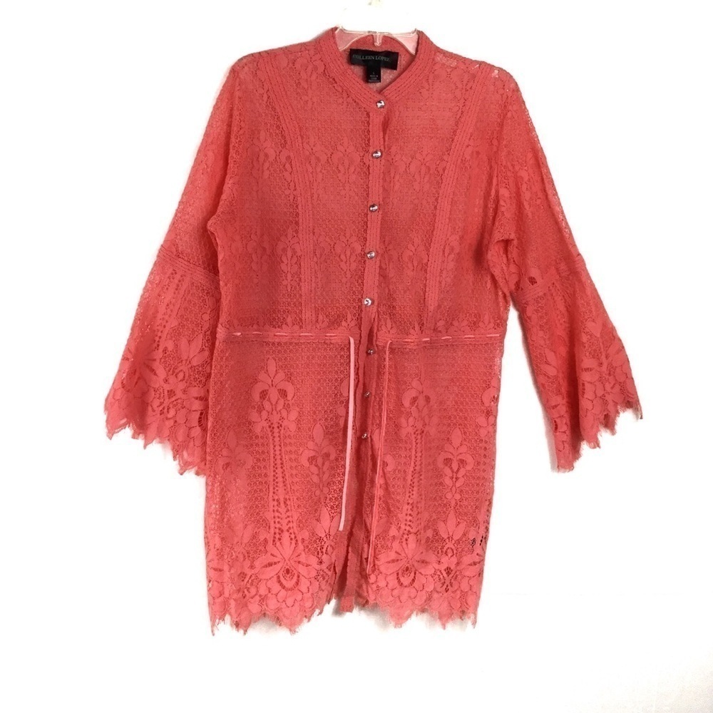 Colleen Lopez lace coral boho bell‎ sleeve coverup